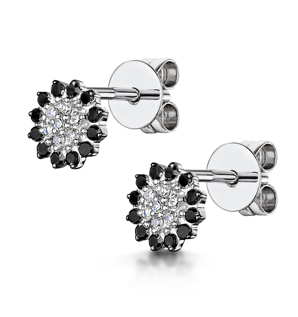 Black Diamond and Diamond Stellato Earrings in 9K White Gold